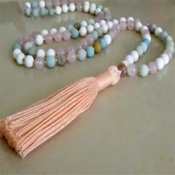 

8mm Amazonite Powder crystal Gemstone Mala necklace 108 Beads Healing Meditation Sutra spirituality MONK Bless