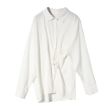 

[EWQ] 2020 Spring Summer Lapel Long Sleeve Single Breasted Asymmetrical Patchwork Casual Shirt Women Fashion Tide AE98400