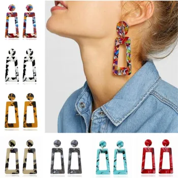 

Boho Geometric Big Acetic Acid Statement Earrings Fashion Jewelry Colorful Leopard Printed Acrylic Drop Earrings for Women