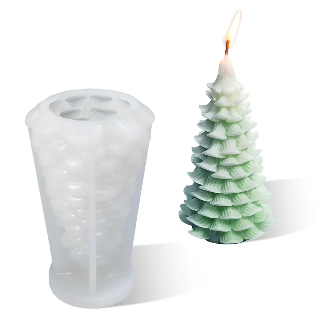 3D Christmas Tree Wax Candle Silicone Mold Xmas Gift DIY Dessert Jelly