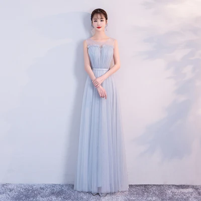 1828C long blue gray Голубого размера плюс элегантное платье подружки невесты Гость Свадьба Милая клуб сестра платье сексуальное Пром длиной до пола простое платье - Цвет: 1828C long blue gray