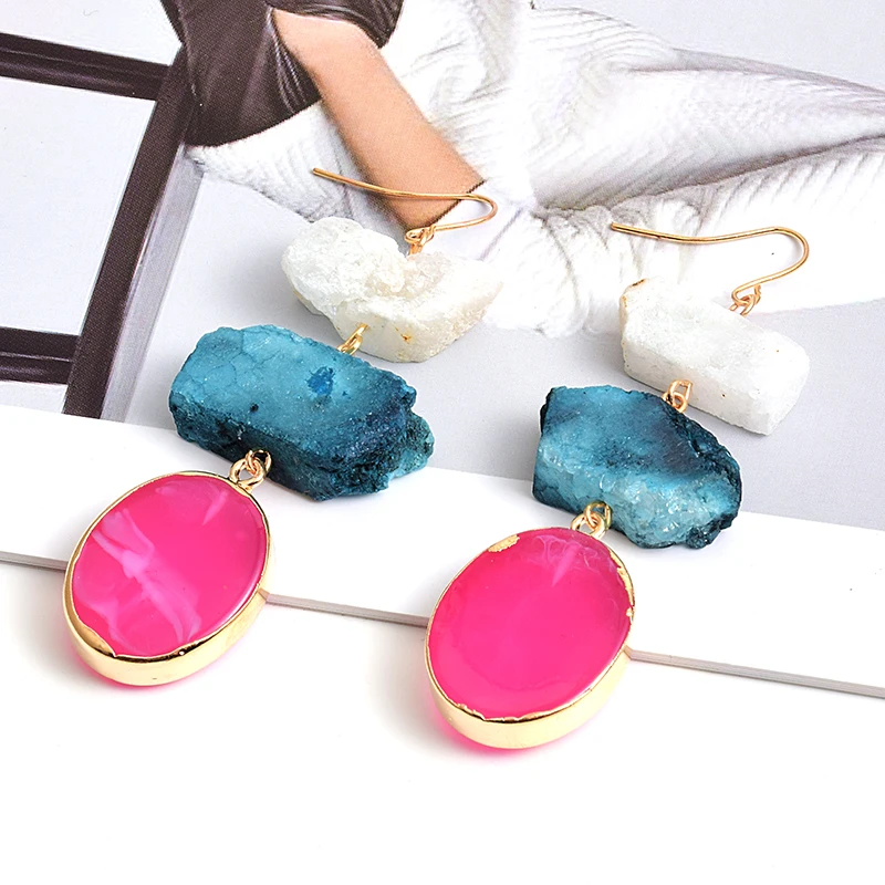 New Arrival Colorful Irregular Natural Stone Long Earrings High-quality Fashion Trend Drop Earring Wholesale Jewelry For Women