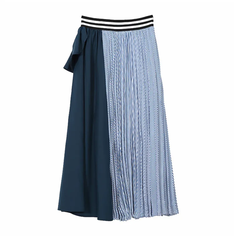 blue skirt Neploe/юбка в стиле пэчворк с драпировкой и оборками в полоску с эластичной резинкой на талии г., осенняя Новая модная длинная свободная модная шикарная юбка Jupe 68791 - Цвет: blue skirt