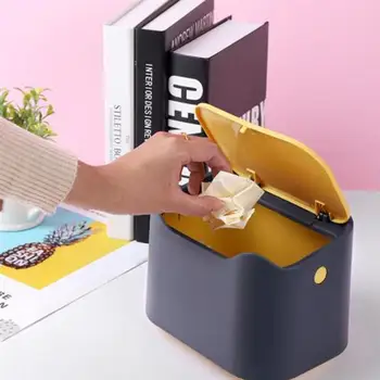 

Mini Trash Can Desktop Sundries Bins Waste Container Storage Bucket Pop-up Garbage Box for Kitchen Living Room with Cover