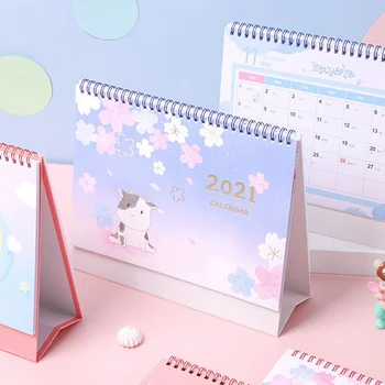 

2021 Cartoon Printed Calendar INS Style Cherry Blossom Desk Calendars Daily Schedule Planner 2020.08-2021.12