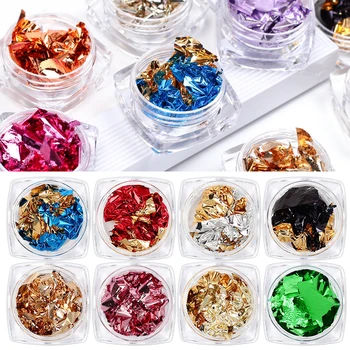 

1 Box Irregular Nail Foils Nail Sticker Paper Gold SilverNail Flakies Slice Colorful 3D Nail Art Decorations Nails Accessories
