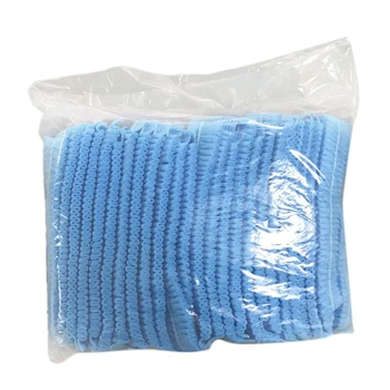 

100PCS Double Ribbon Non-Woven Disposable Shower Caps Pleated Anti Dust Hat Hair Salon Beauty Accessories Protect Hat(Blue)