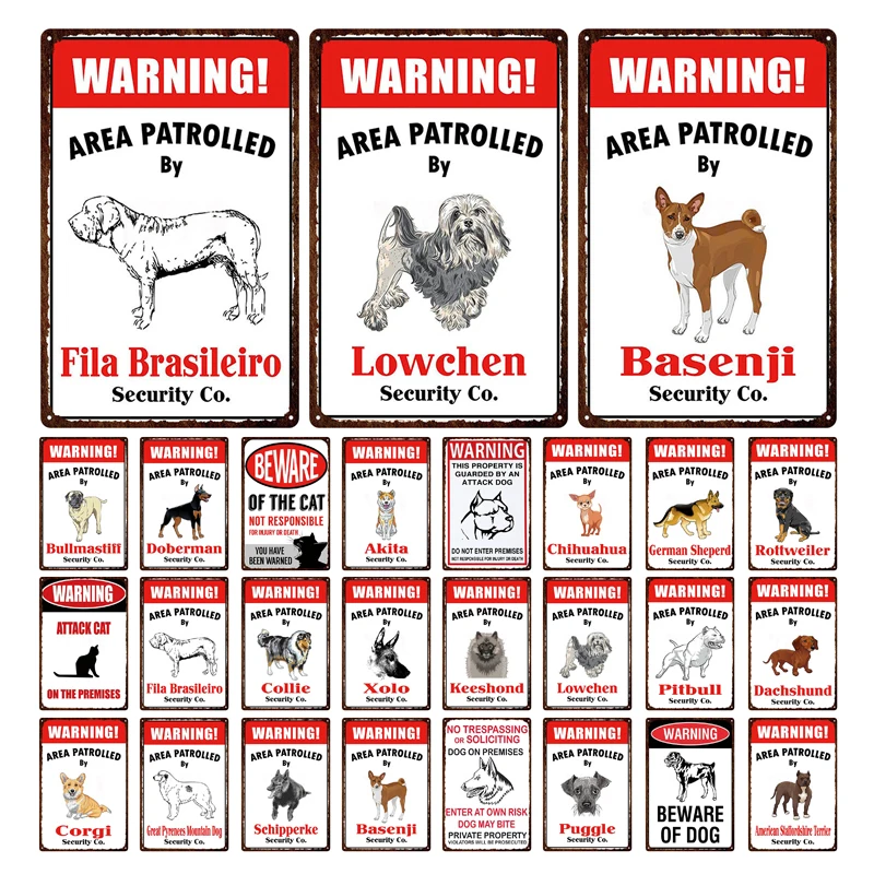 

Customizable Dangerous Animal Attack Warning Metal Plate Cat And Dog Pet Shop Pendant Plaque Iron Painting Metal Tin Sign