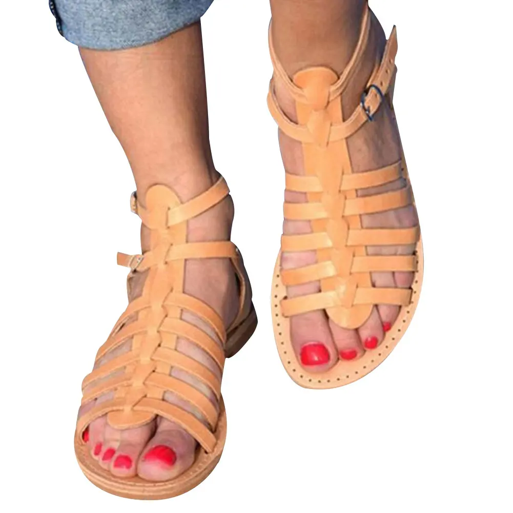 Женские сандалии-гладиаторы на плоской подошве с ремешками; летняя пляжная обувь; мягкая и удобная обувь; BB55