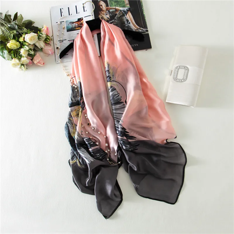

New style Spring and summer women beach Sunscreen fashion Party shawl lady Popular Print hijab china good quality silk scarves