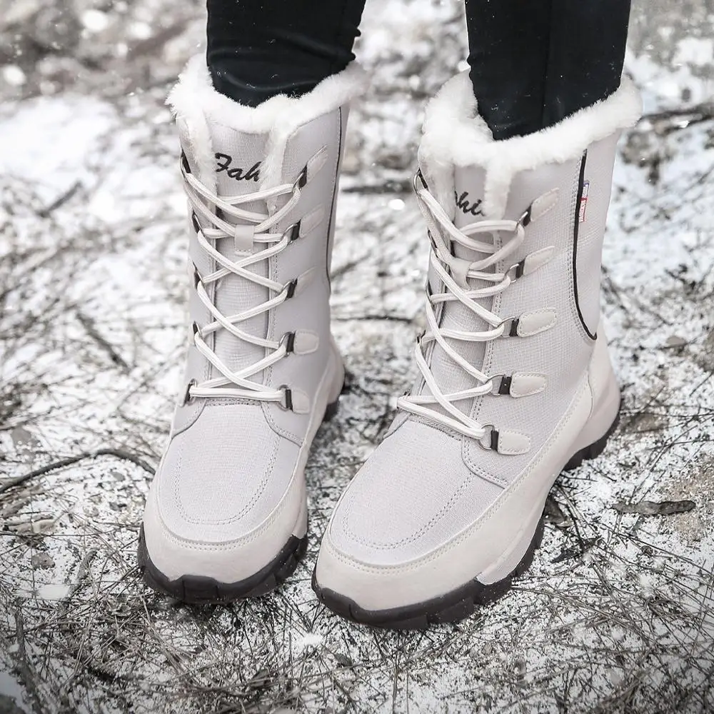 STS/женские ботинки; зимняя теплая обувь; бархатные зимние сапоги средней высоты; модная уличная Водонепроницаемая повседневная женская обувь; zapatos de mujer