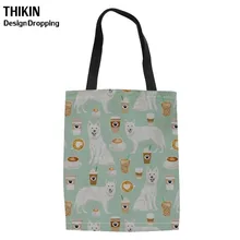 THIKIN женские хозяйственные сумки белая овчарка кофе печати дамы Складная Сумка-тоут Холст Tote для переработки Эко хранения