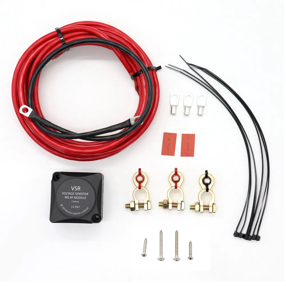 

12V 140A VSR Voltage Sensitive Relay Automatic Charging Relay Dual Battery Smart Isolator with Wiring Kit Auto Accessories