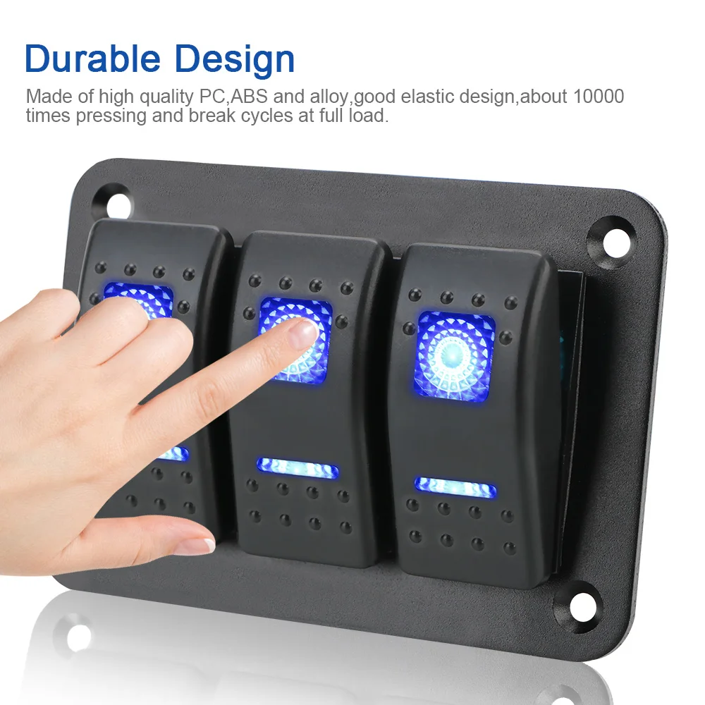 Versatile 3-Gang Rocker Toggle Switch Panel with Circuit Breaker
