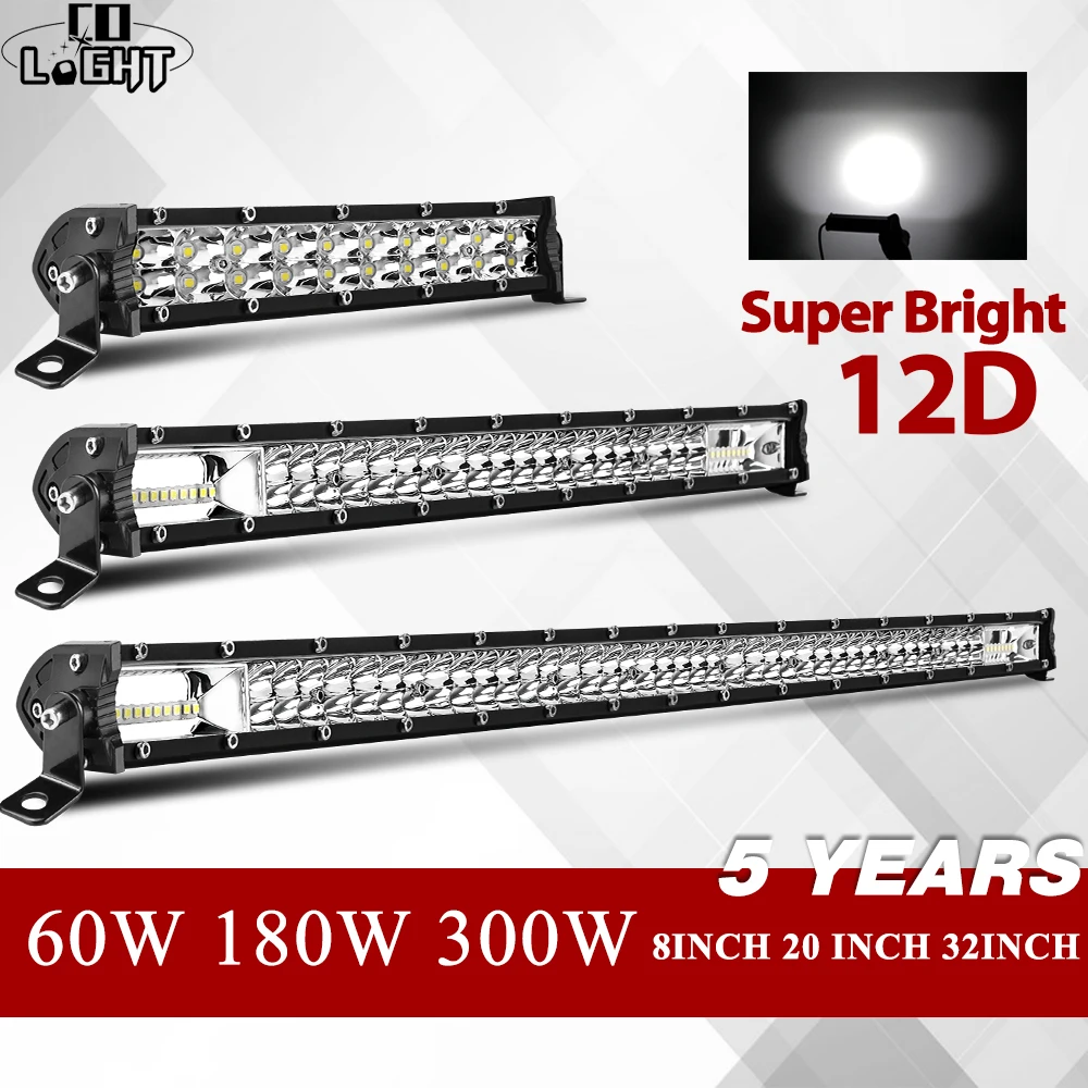 

CO LIGHT 8" 20" 32" 12D Slim LED Light Bar Single Row 60W 180W 300W 4x4 Led Bar For SUV 4WD ATV Off Road LED Work Light 12V 24V