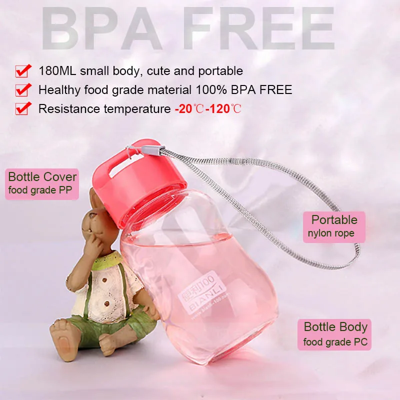 180 мл Пластиковые Красочные Bpa бесплатно портативные школьные бутылки для воды