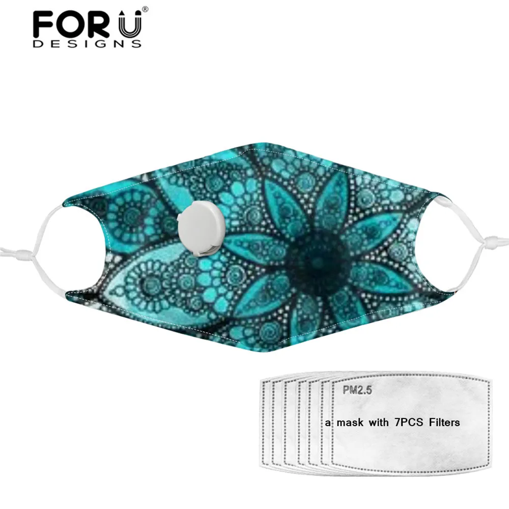 

FORUDESIGNS Bohemian Flower Printed Women's Mask Mouth-muffle Face Mask with 7 Filters Valve Reusable Female Washable mascarilla