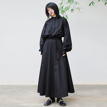 

Korea can ship Hubble-bubble long Sleeve Shirt style Dresses famale 2020 spring new Design Niche Temperament black dress YH996