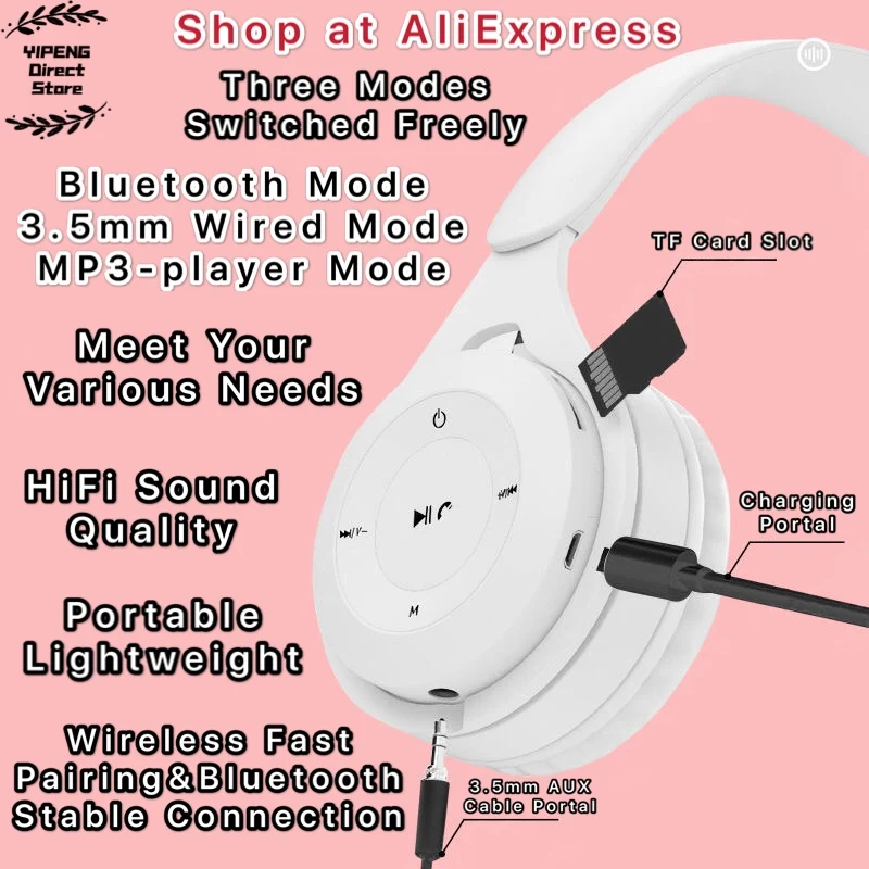 Беспроводная накладная гарнитура Macaron Bluetooth наушники Hi Fi стерео с микрофоном