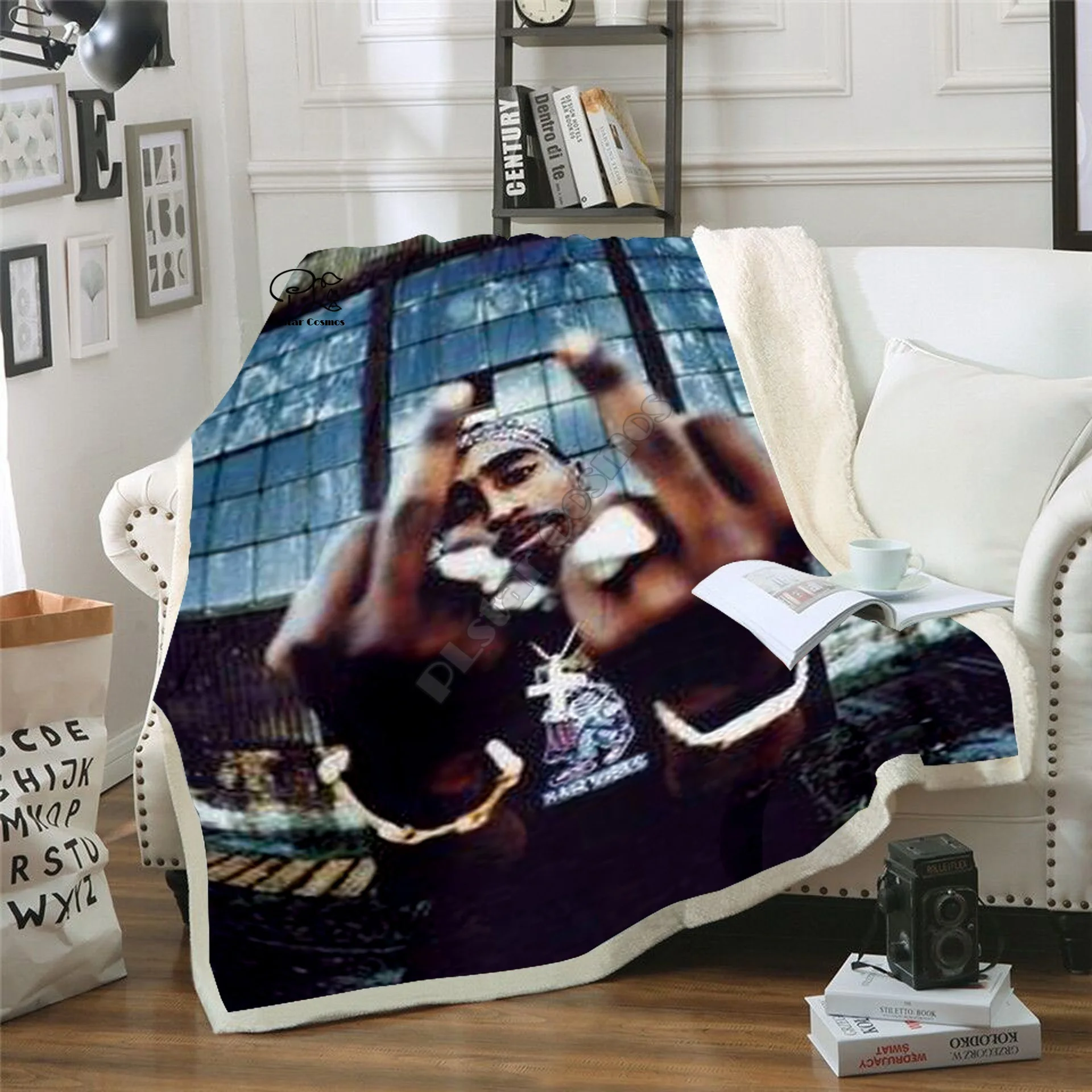 

Plstar Cosmos Hip Hop Rapper 2Pac funny character Blanket 3D print Sherpa Blanket on Bed Home Textiles Dreamlike style-12