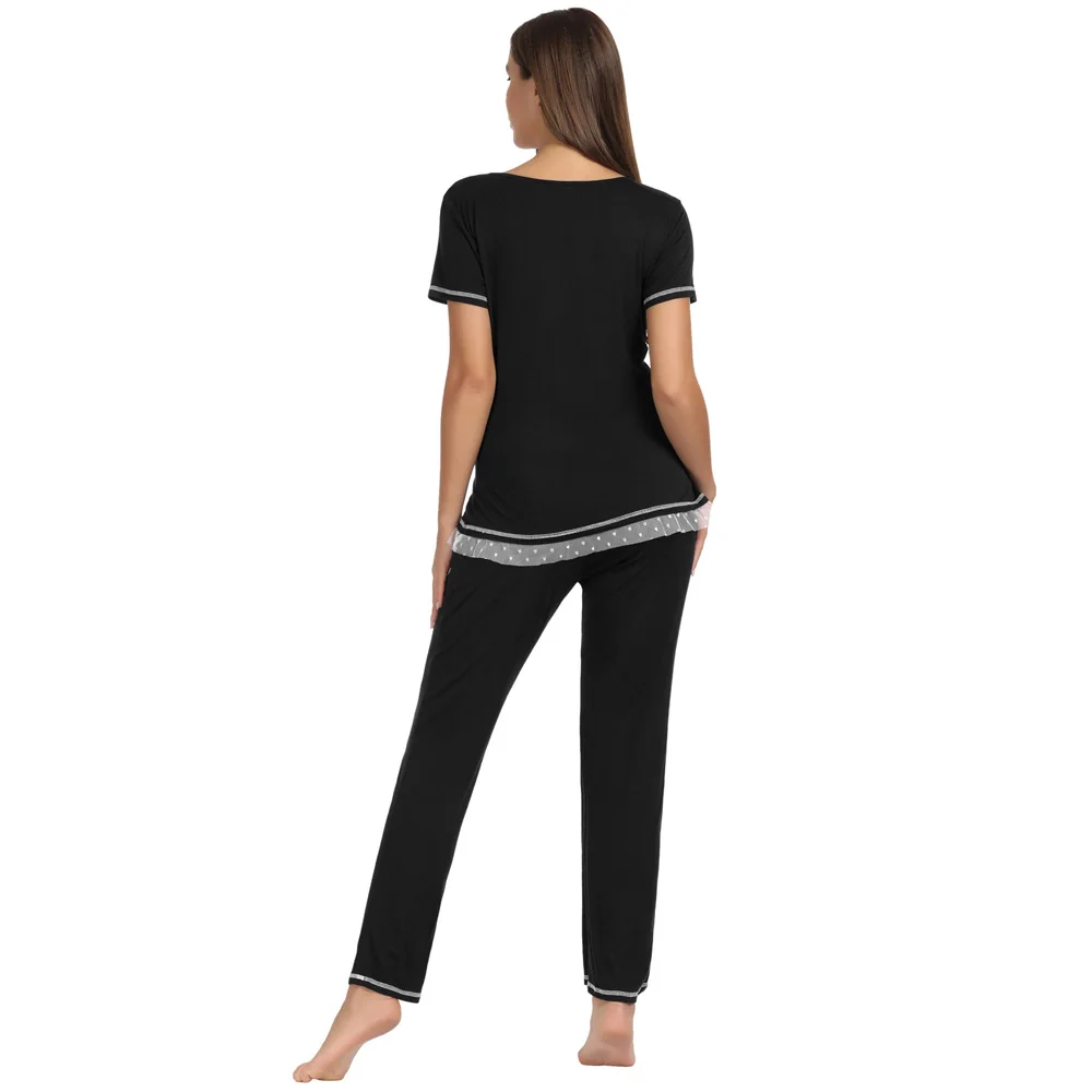 Comfy Tops+pants Pajama set Short sleeve Long Cotton Sleepwear Nightwear Loungewear Casual