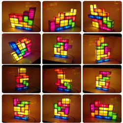 Puzzle Tetris à monter soi même, veilleuse LED empilable, bloc de construction, lampe de bureau, 7 couleurs, jouet, cadeau pour enfants, lampe de table de sel 