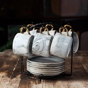 

European Style High End Ceramic Coffee Mug Milk Cup With Saucer Spoon 150ml Porcelain Drinkware