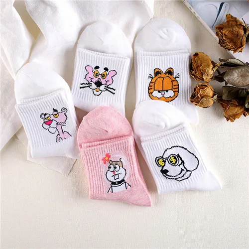 CHAOZHU комплекты модных носков в Корейском стиле для девочек 5 пар/лот, милые повседневные хлопковые носки с рисунком из мультфильма «больше чем допа» полосатые носки с изображением фруктов и животных