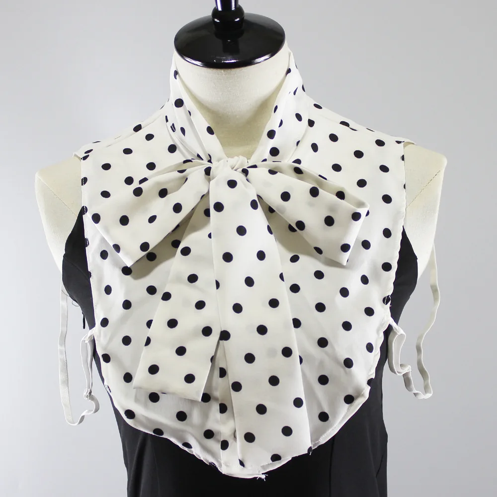 

New Womens Bowknot Stand Fake Collar Ladies Polka Dots Removable Detachable Collars for Suits Half-Shirt False Collars