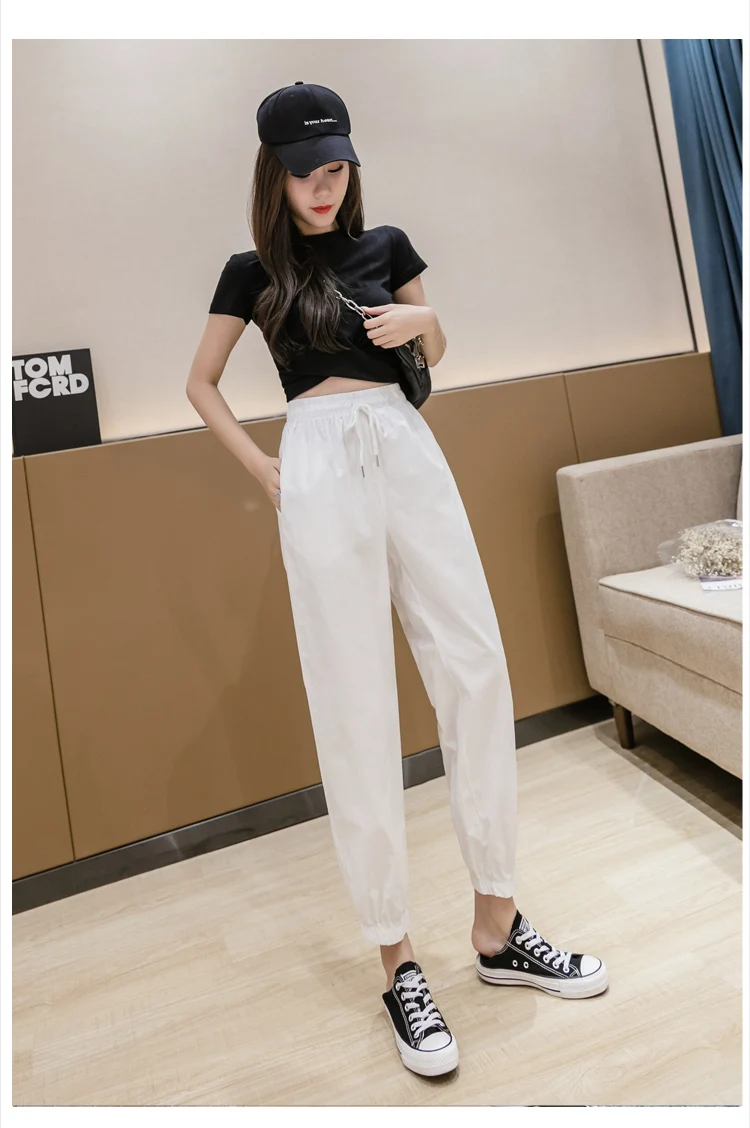 Jielur Trousers Women Solid Color Elastic Waist Candy Color Autumn Pants New Chic Sweatpants Pantalon Femme Roupas Slim Pants