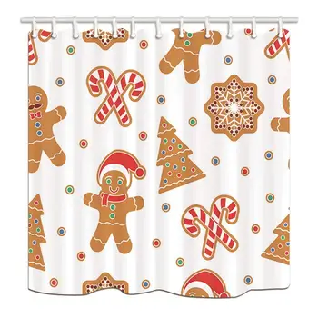 

New Year Holiday Shower Curtains for Bathroom Christmas Gingerbread Man Cookies for Kids Polyester Fabric Waterproof Bath