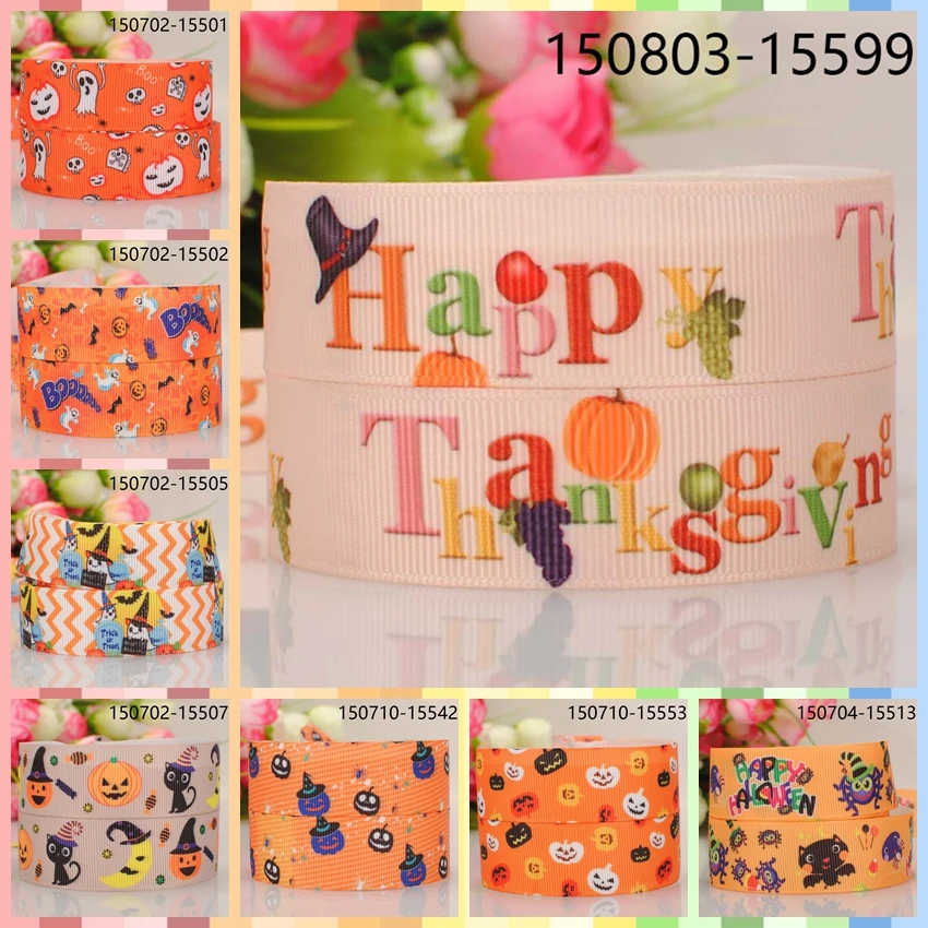 

10yards -different sizes -happy Halloween cartoon ribbon printed Grosgrain orange ribbon