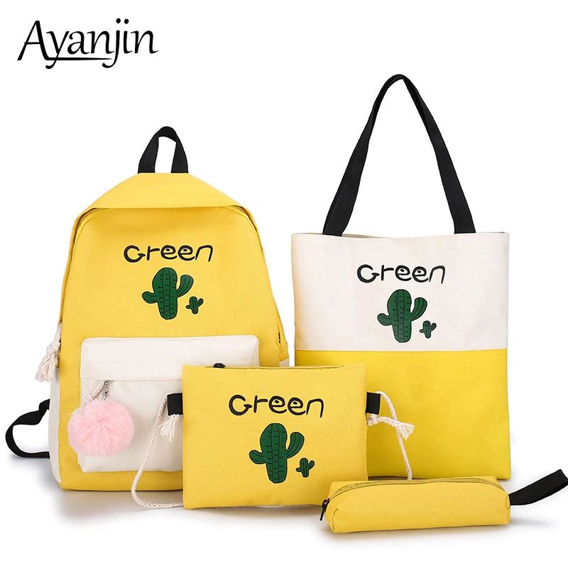 Canvas School Backpack 4 Piece Set For Girls Women Student Handbag 11 12 13 13.3 14 14.1 Laptop Bag Girl Cute Shoulder Small | Компьютеры