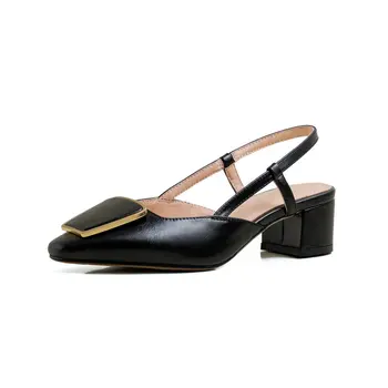 

Fashion full genuine leather 4cm high heels sandals office ladies shoes summer square toe sandals women heels