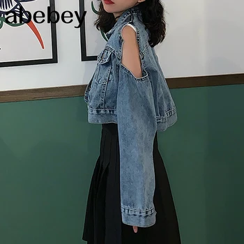 

Off Shoulder Women Jeans Jackets Slim Short Denim Coat Long Sleeve coat Female sexy Solid Outwear Casual Loose Outwear