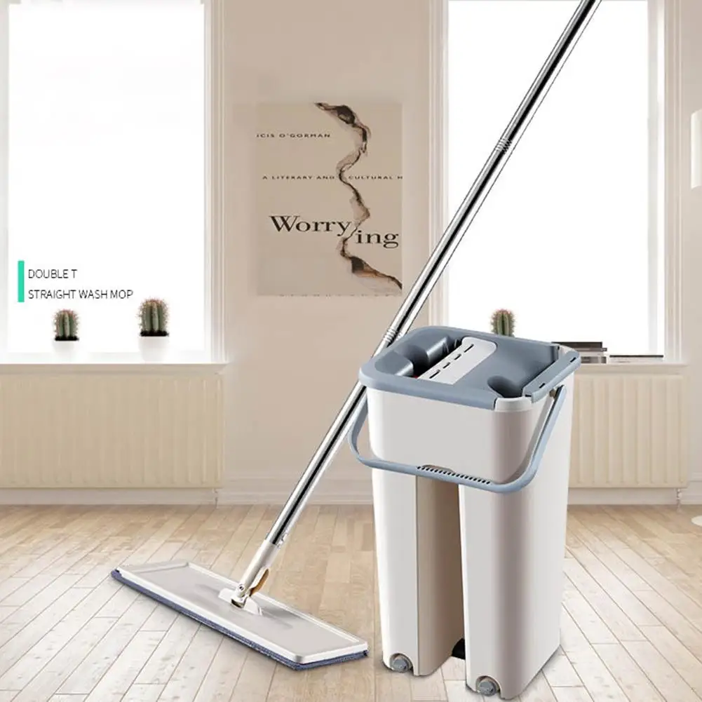 

Mop Bucket Set Free Hand Wash Flat Mop Telescopic Rod Microfiber Mop Set #SW
