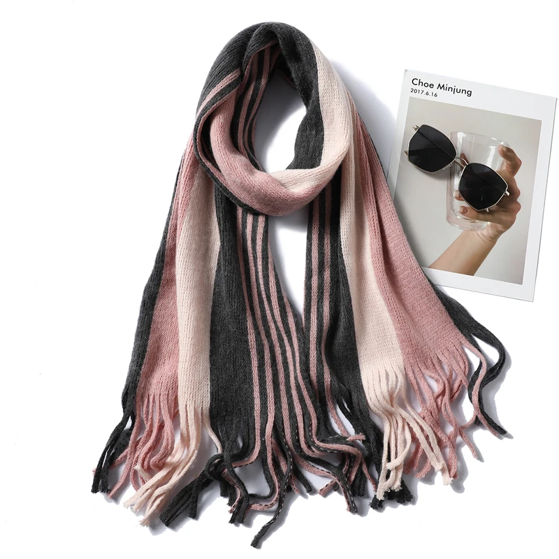 Зимний женский шарф теплый для шеи вязаные шарфы длинный размер с кисточкой женские шали и Обертывания платок-Бандана Femme Мода Новинка - Цвет: WJ85-11