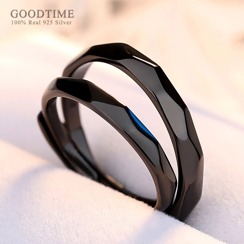 Noble Lover's Rings Real 925 Sterling Silver Rings Black Gold Color Sterling Silver Ring Couple Rings Jewelry Accessories Gift 6