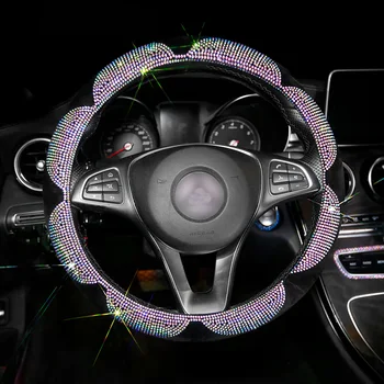 

Flower Colorful Rhinestone Car Steering Wheel Covers Crystal Diamond Car Cover Steering-Wheel Case Auto Accessories For Women