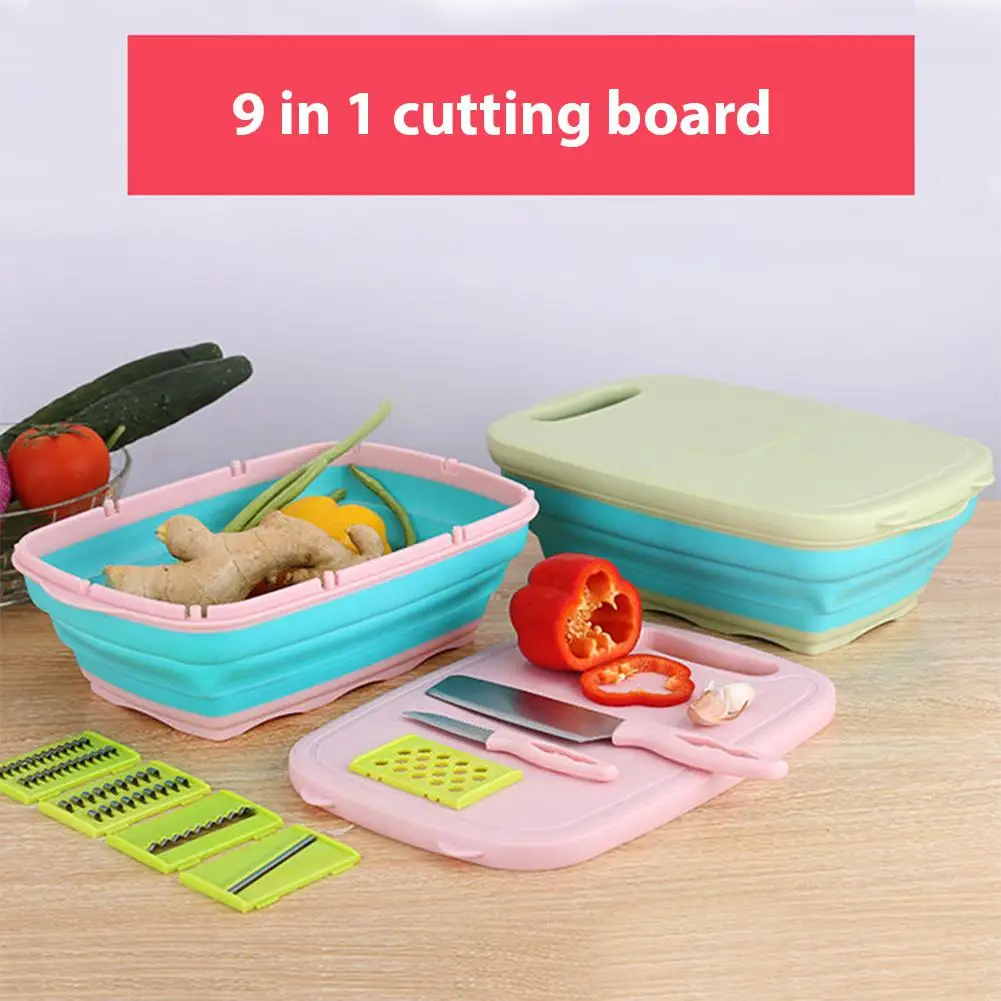 9 in 1 Multifunction Kitchen Chopping Blocks Foldable Cutting Board With Washing Drain Basket Kitchen Plastic Chopping Boards