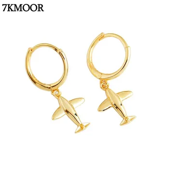 

7KMOOR Genuine 100% 925 Sterling Silver 3D Aircraft Hanging Stud Earrings for Women Luxury Airplane Punk Fine Jewelry Gift 2020