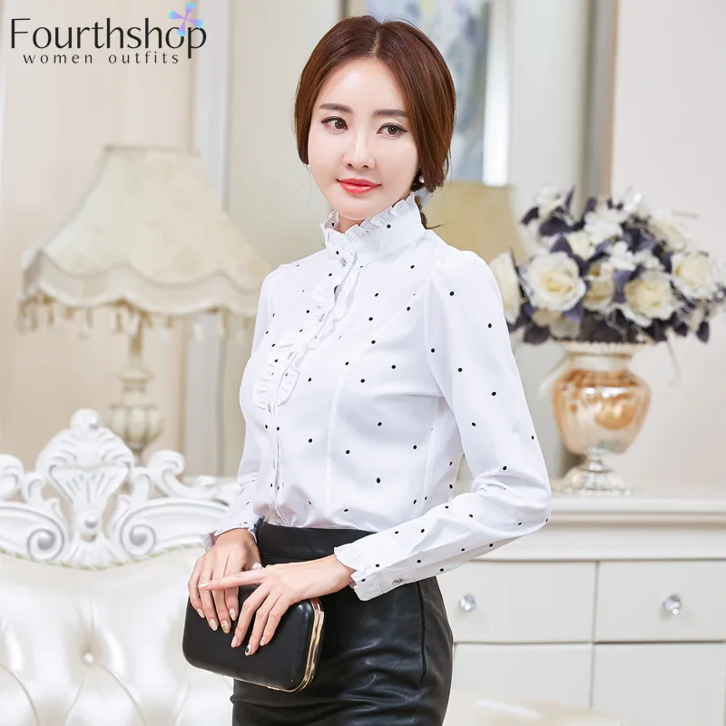 2025 Autumn Long Sleeve Ruffles White Blouses and Shirts for Women