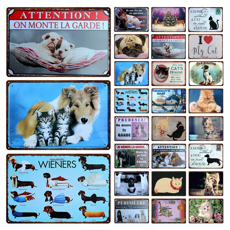 

Animals Poster Dog Cat Retro Plaque Metal Tin Sign Vintage Painting Plaque Pub Bar Pet Store Home Decor