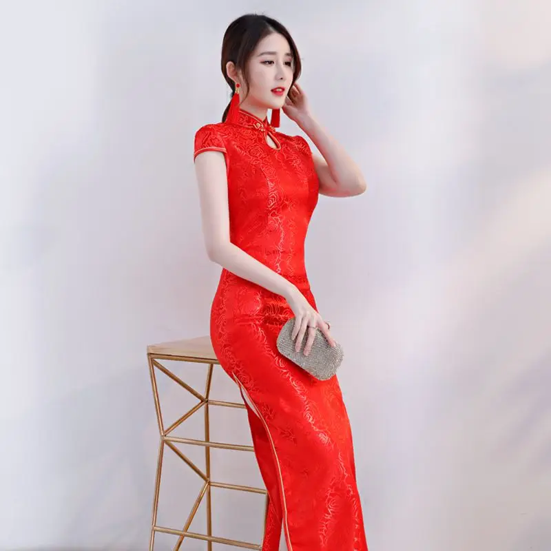 Сексуальное элегантное женское платье Qipao с высоким разрезом в китайском стиле, свадебное платье для невесты, винтажная одежда для сцены