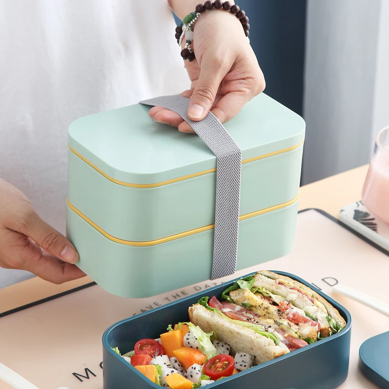

Microwavable 2Layer Lunch Box Leakproof Bento Box Insulated Food Storage Container Eco-Friendly Lunchbox With Spoon & Fork