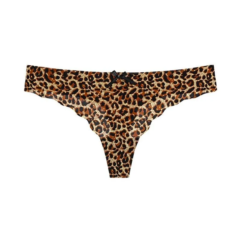 Leopard Sexy String Underwear For Women Ice Silk Soft Panties Female G String T-back Low-rise Seamless Thong Lingerie Briefs