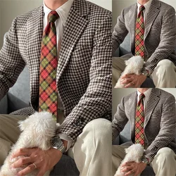 Brown Houndstooth Men Suit Blazer Single Breasted Male Daily Smart Casual Business Jacket 1 Piece Male Jacket Outfit Custom Made