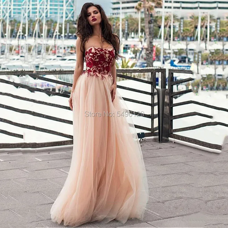 

New Red Sweetheart Lace Appliques Tulle A-Line Wedding Dresses Beach Sweep Train Long Women Bridal Gowns Spring Vestidos