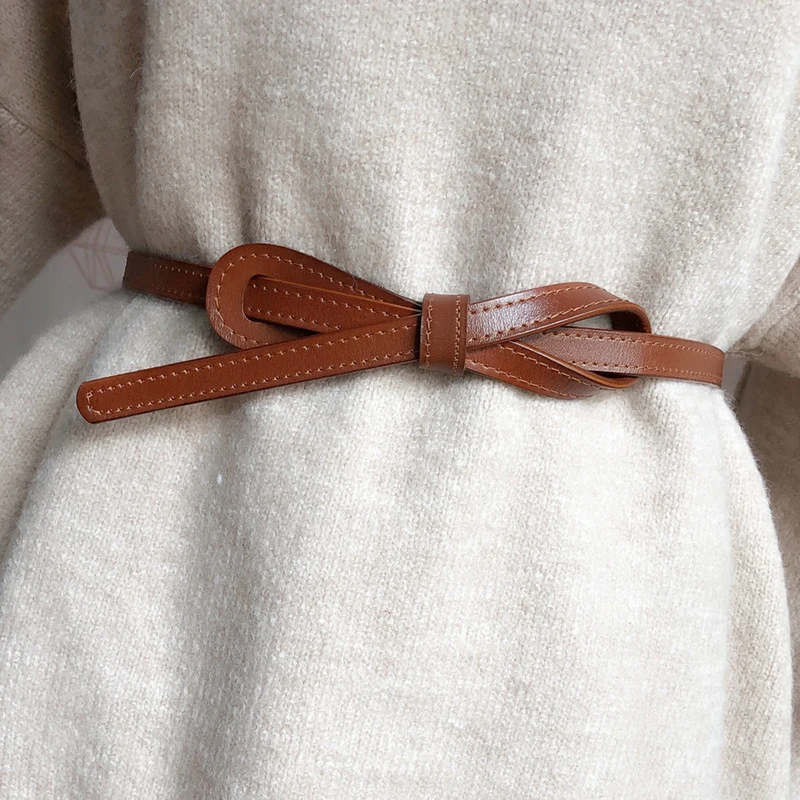 

110cm Female Wild Belts Strap Thin Waistband Knotted Bow Waist Belt for Women Fashion Leather Dress Clothes Decoration Jewelry