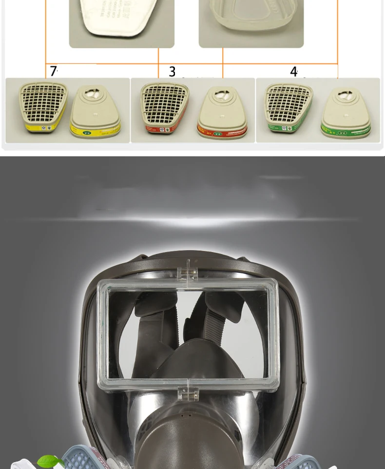 Супер большой вид на поле промышленные противогаз для всего лица стеклянный экран очищаемые химические фильтры для защиты от формальдегида Пылезащитная маска